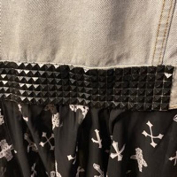 Upcycled Light Wash Denim Jacket XL Cross Detail Handmade Statement Piece - Picture 6 of 12